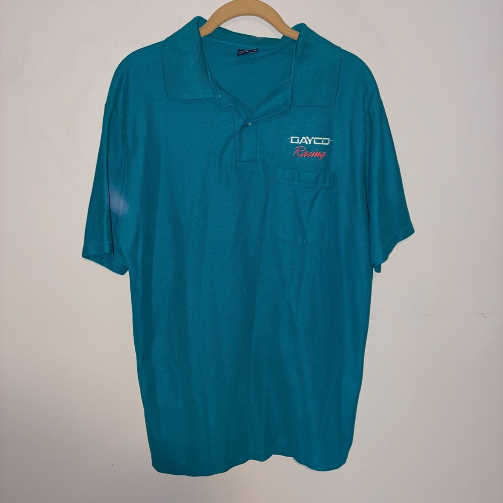 Vintage Swingster Dayco Racing Polo Shirt Mens L Teal Made in USA 90s